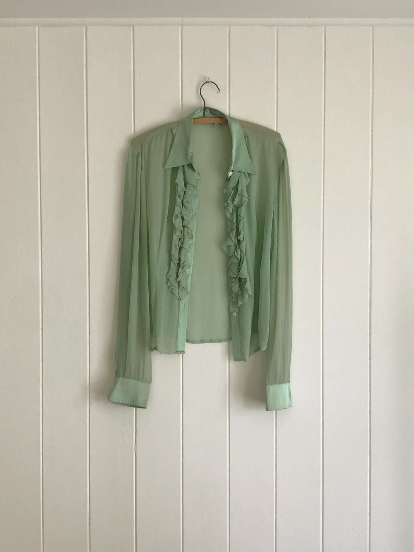 Honeydew Sheer Ruffle Button-up